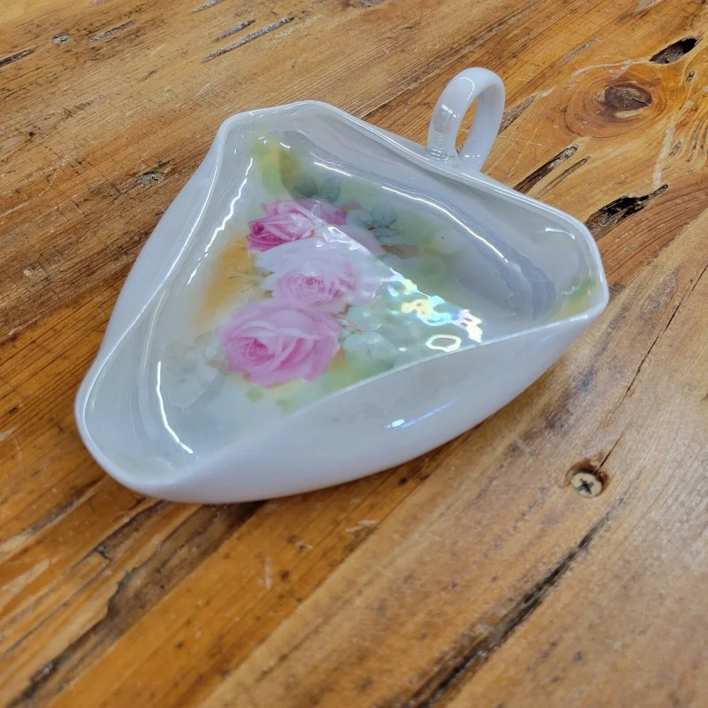 Royal Bayreuth Bavaria Pink Rose Iridescent Luster Porcelain Nappy Trinket‎ Dish